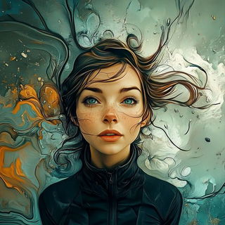 Chromaruin style, Midjourney V6.1: photographic portrait of female protagonist
