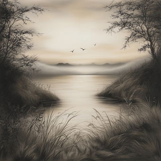 Moonfoil style, Midjourney V6.1: realistic landscape photograph of quiet dawn