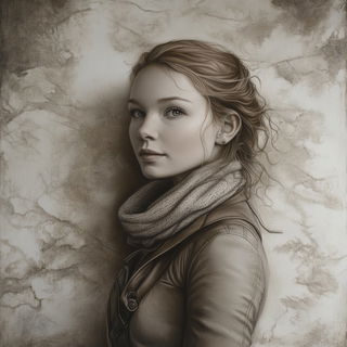Moonfoil style, Midjourney V6.1: photographic portrait of female protagonist