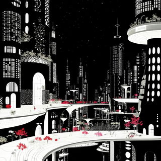 Chromolith Strata style, Midjourney V6.1: megacity with futuristic bioarchitecture