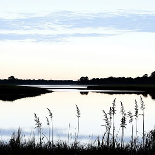 Chromolith Strata style, Midjourney V6.1: realistic landscape photograph of quiet dawn