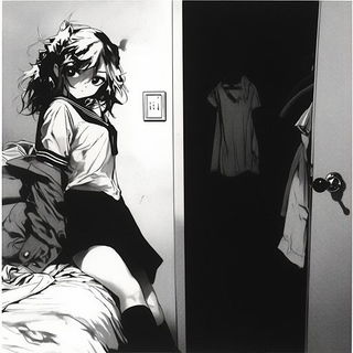 Dichroic Landscape Salon style, Midjourney V6.1: black-and-white manga comic strip
