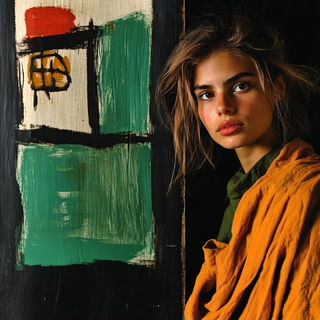 Cyan Magentacore style, Midjourney V6.1: photographic portrait of female protagonist