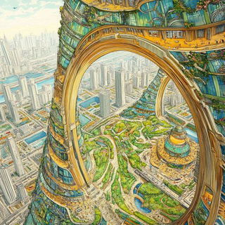 Ruinwarp style, Midjourney V6.1: megacity with futuristic bioarchitecture