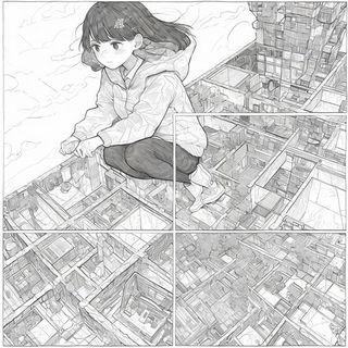 Ruinwarp style, Midjourney V6.1: black-and-white manga comic strip