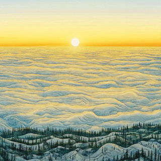 Ruinwarp style, Midjourney V6.1: realistic landscape photograph of quiet dawn