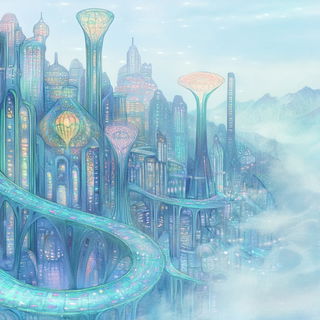Painted Weather style, Midjourney V6.1: megacity with futuristic bioarchitecture