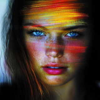 Marbleflora style, Midjourney V6.1: photographic portrait of female protagonist