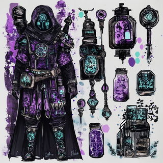 Graphite Geode style, Midjourney V6.1: concept art character design of retropunk steam knight