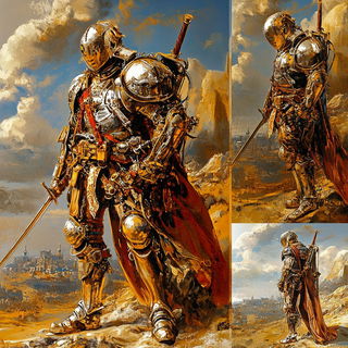 Patterned Object Surrealism style, Midjourney V6.1: concept art character design of retropunk steam knight