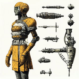 Cleftgrain style, Midjourney V6.1: concept art character design of retropunk steam knight
