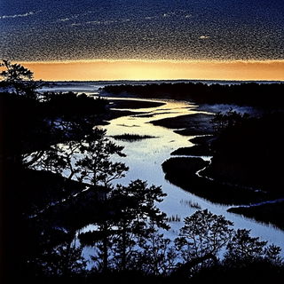 Cleftgrain style, Midjourney V6.1: realistic landscape photograph of quiet dawn
