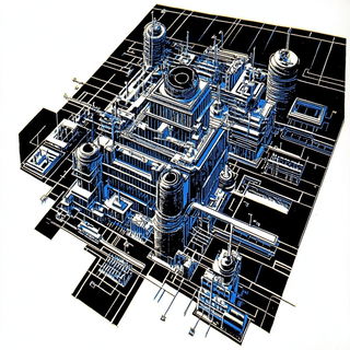 Cleftgrain style, Midjourney V6.1: technical infrastructure blueprint schematics
