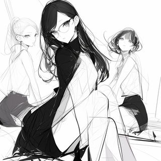 Dapplecut style, Midjourney V6.1: black-and-white manga comic strip