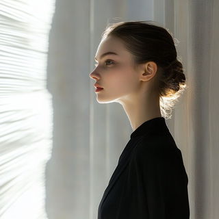 Dapplecut style, Midjourney V6.1: photographic portrait of female protagonist