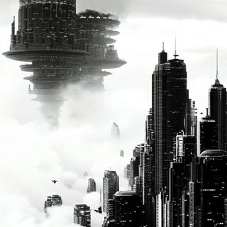 Collagecurrent style, Midjourney V6.1: megacity with futuristic bioarchitecture