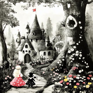 Collagecurrent style, Midjourney V6.1: retro fairy-tale illustration