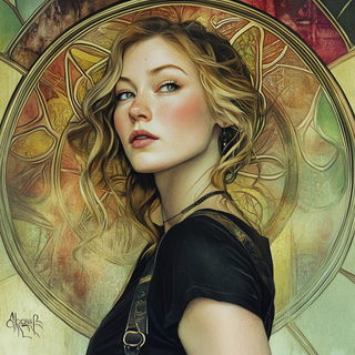 Chimeragraph style, Midjourney V6.1: photographic portrait of female protagonist