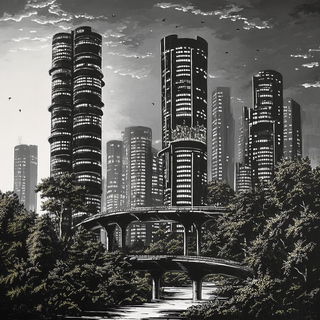 Mushroomarket style, Midjourney V6.1: megacity with futuristic bioarchitecture