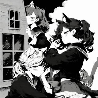 Mushroomarket style, Midjourney V6.1: black-and-white manga comic strip