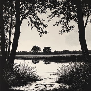 Mushroomarket style, Midjourney V6.1: realistic landscape photograph of quiet dawn