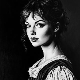 Mushroomarket style, Midjourney V6.1: photographic portrait of female protagonist