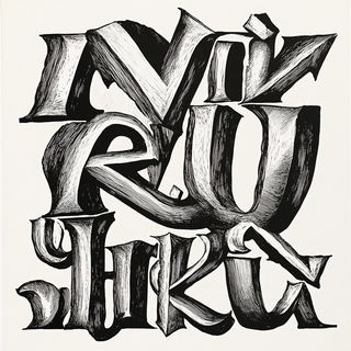 Mushroomarket style, Midjourney V6.1: typographic composition with large letters
