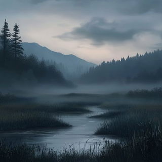 Faunafold style, Midjourney V6.1: realistic landscape photograph of quiet dawn
