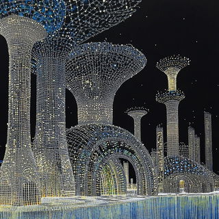 Prismorchid Gardens style, Midjourney V6.1: megacity with futuristic bioarchitecture