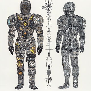 Prismorchid Gardens style, Midjourney V6.1: concept art character design of retropunk steam knight
