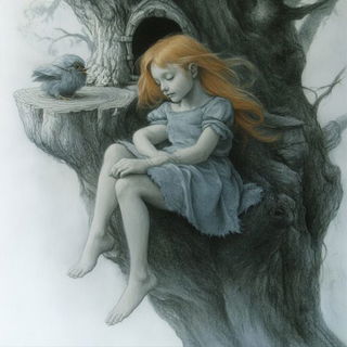 Mycelial Framefall style, Midjourney V6.1: retro fairy-tale illustration