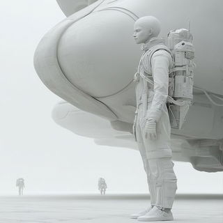 Inkwashwood style, Midjourney V6.1: cinematic shot from sci-fi movie