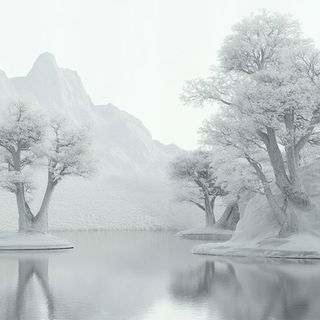 Inkwashwood style, Midjourney V6.1: realistic landscape photograph of quiet dawn