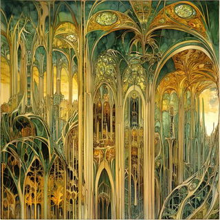Tealgold Prospect Etching style, Midjourney V6.1: megacity with futuristic bioarchitecture