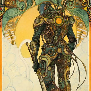 Tealgold Prospect Etching style, Midjourney V6.1: concept art character design of retropunk steam knight