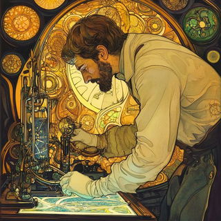 Tealgold Prospect Etching style, Midjourney V6.1: editorial illustration for popular scientific magazine cover