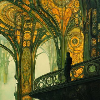 Tealgold Prospect Etching style, Midjourney V6.1: cinematic shot from sci-fi movie