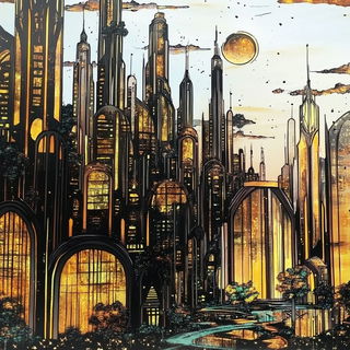Ocularchipelago style, Midjourney V6.1: megacity with futuristic bioarchitecture
