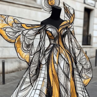 Ocularchipelago style, Midjourney V6.1: haute-couture fashion outfit
