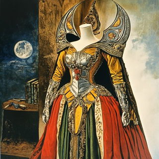 Tealway Migrants style, Midjourney V6.1: haute-couture fashion outfit