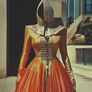 Grainfrost style, Midjourney V6.1: haute-couture fashion outfit