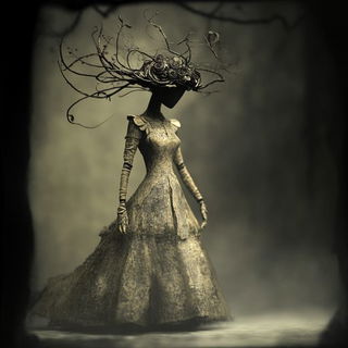 Monumental Stilts style, Midjourney V6.1: haute-couture fashion outfit