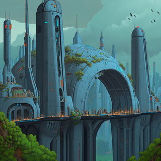 Gorgonarchic style, Midjourney V6.1: megacity with futuristic bioarchitecture