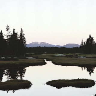Curlink style, Midjourney V6.1: realistic landscape photograph of quiet dawn
