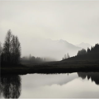 Chromafossilia style, Midjourney V6.1: realistic landscape photograph of quiet dawn