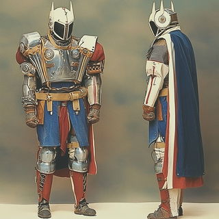 Marionarchic style, Midjourney V6.1: concept art character design of retropunk steam knight