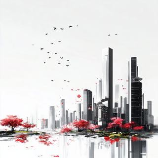 Vermilion Signscapes style, Midjourney V6.1: megacity with futuristic bioarchitecture