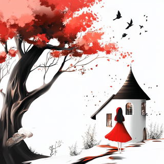 Vermilion Signscapes style, Midjourney V6.1: retro fairy-tale illustration