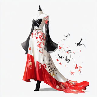 Vermilion Signscapes style, Midjourney V6.1: haute-couture fashion outfit