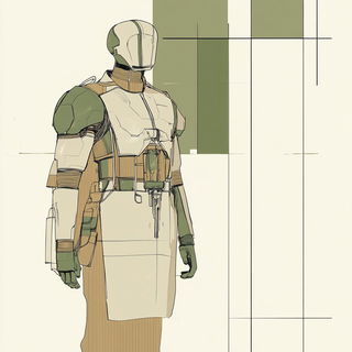 Rubricolor style, Midjourney V6.1: concept art character design of retropunk steam knight
